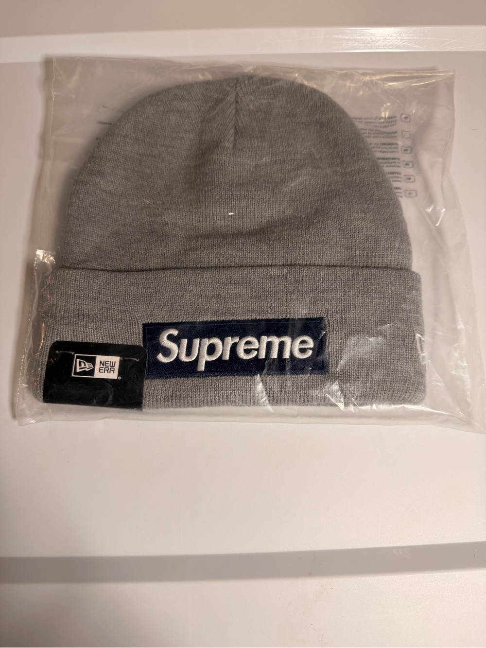 Supreme Gray Beanie with Navy Box Logo